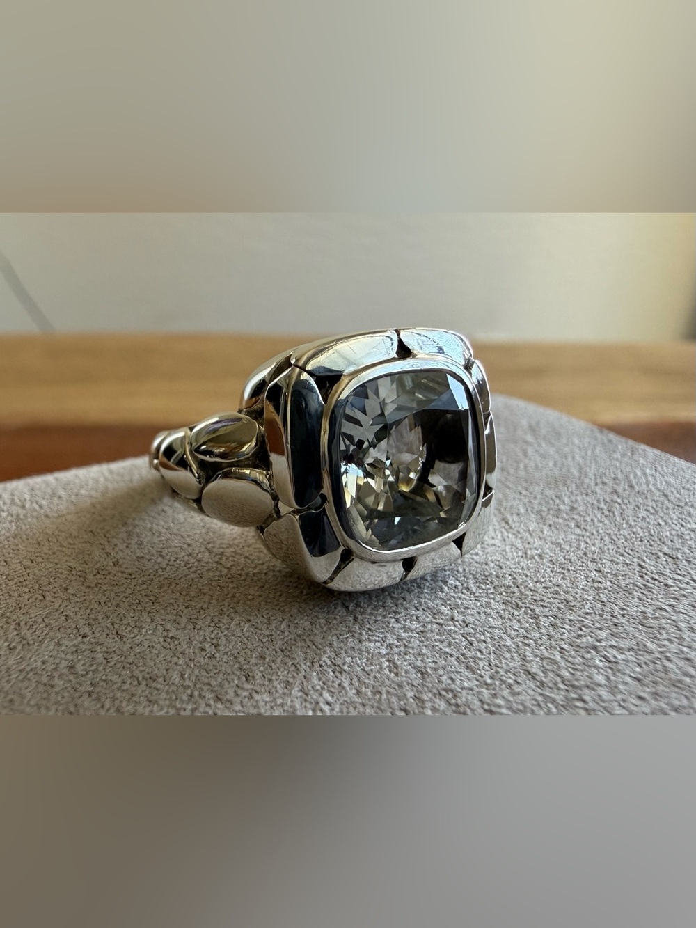 John Hardy Sterling Silver White Topaz Batu Kali Ring Size 7